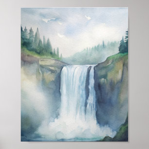 Snoqualmiefalls, WA Watercolor Painting Poster