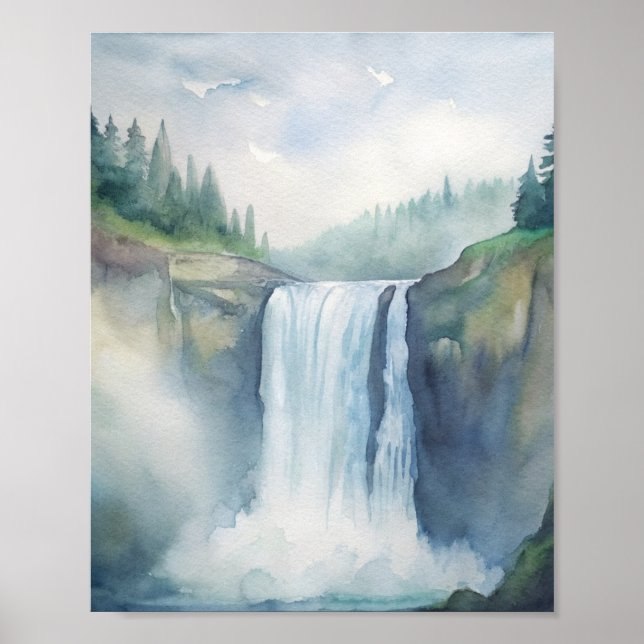 Snoqualmiefalls, WA Watercolor Painting Poster (Framsidan)
