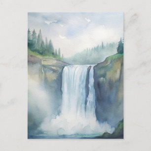 Snoqualmiefalls, WA Watercolor Painting Vykort