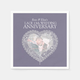 Snöre 13:e bröllop-årsdagen av hjärtfoto pappersservett