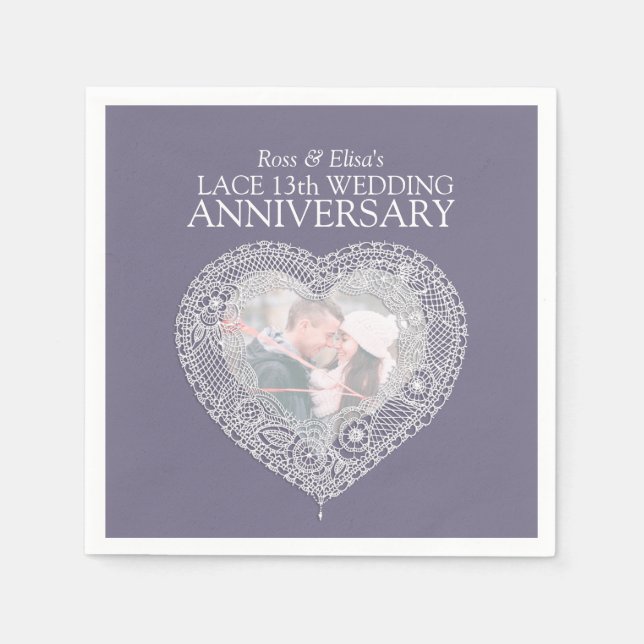 Snöre 13:e bröllop-årsdagen av hjärtfoto pappersservett (Framsidan)