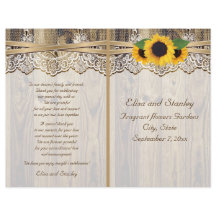 Snöre-band och solblommor på bröllopsprogram av tr