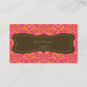Snöre, baroque damask /shock rosa/chestnut brun visitkort