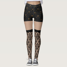 Snöre Black och Guld sexy Leggings