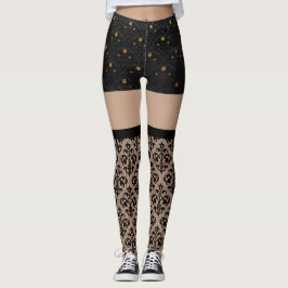 Snöre Black och Guld sexy Leggings