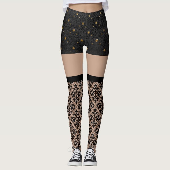 Snöre Black och Guld sexy Leggings (Framsida)