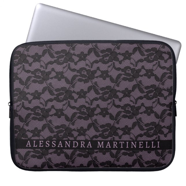 Snöre Blommigt Laptop sleeve - Personlig Lavender (Framsidan)