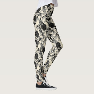 Snöre Blommönster Black Leggings