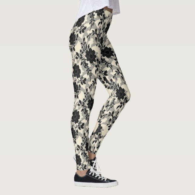 Snöre Blommönster Black Leggings (Höger)