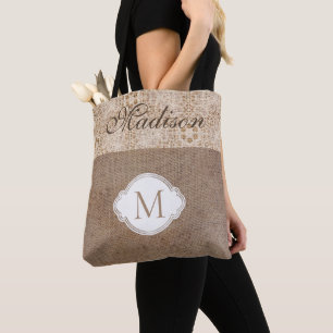 Snöre Burlap Modern Rustik Trendig Monogram Tygkasse