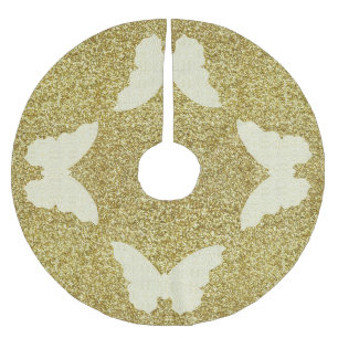Snöre Butterfly på Guld Glitter Träd Skirt Julgransmatta Borstad Polyester