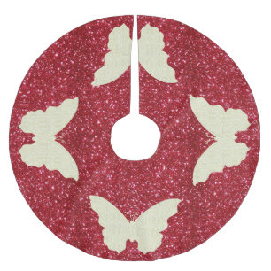 Snöre Butterfly på Red Glitter Julgran Skirt Julgransmatta Borstad Polyester