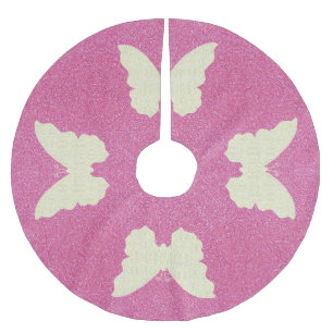 Snöre Butterfly vid Rosa Glitter Träd Skirt Julgransmatta Borstad Polyester