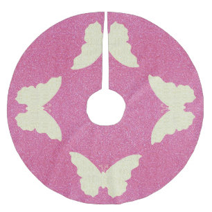 Snöre Butterfly vid Rosa Glitter Träd Skirt Julgransmatta Borstad Polyester