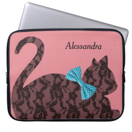 Snöre Cat Silhouette Personlig Rosa  Laptop Fodral