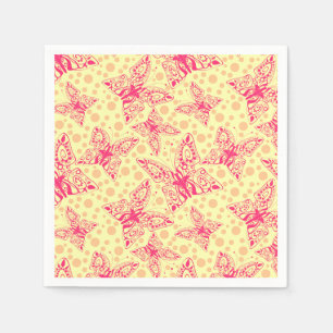 snöre crimson Butterflulies on gult polka dot Pappersservett