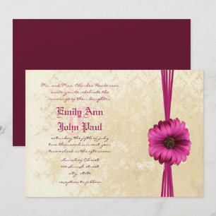 Snöre Damask Moody Mörk Rosa Gerber Daisy Bröllop Inbjudningar