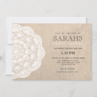 Snöre Doily & Burlap Möhippa Party Inbjudan