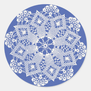Snöre Doily på Blue Runt Klistermärke