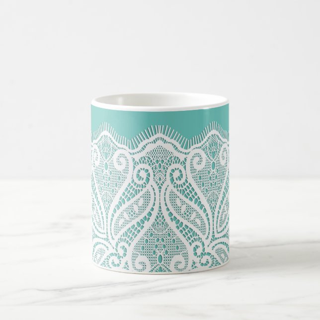 Snöre doily teal white vintage gammaldags kaffemugg (Center)