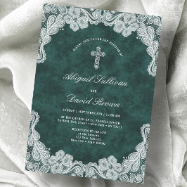 Snöre Emerald Grönt Velvet Religiösa Bröllop Inbjudningar
