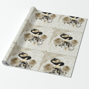 Snöre för vintagedamelfenben som slår in papper presentpapper