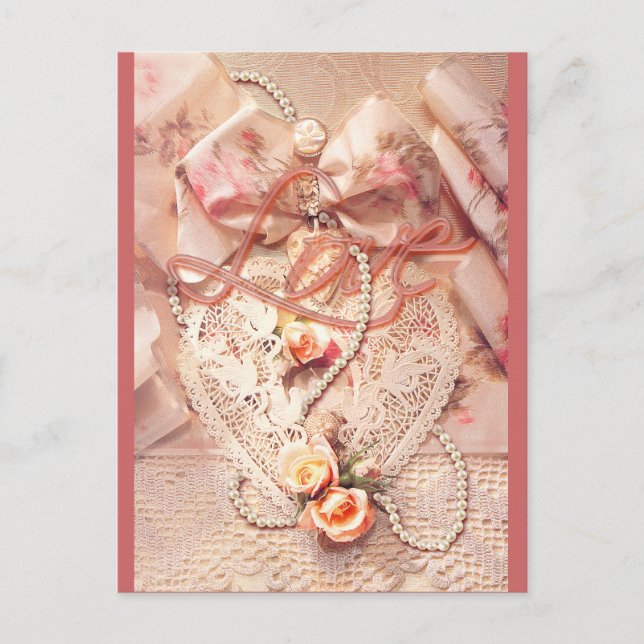 SNÖRE HEART & PEARLS AV SHARON SHARPE VYKORT (Framsida)