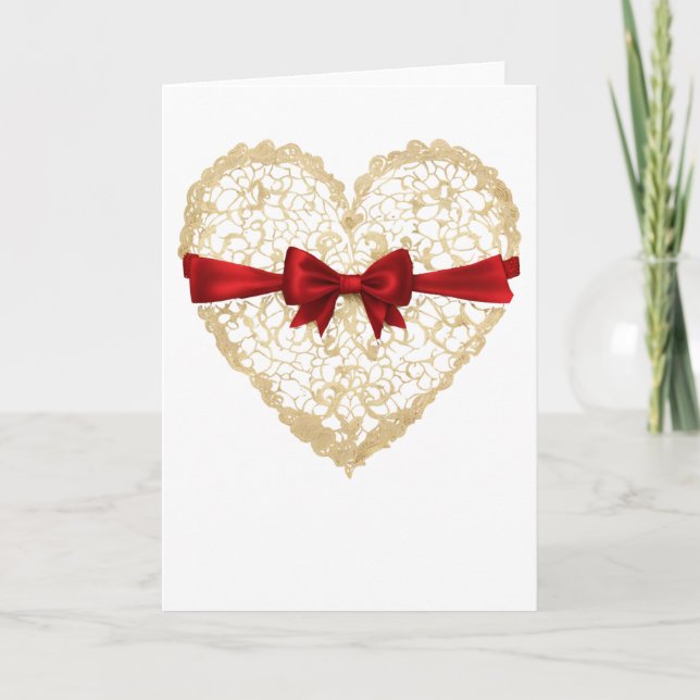 Snöre Heart Red Ribbon Valentine Day Heart Card Kort (Framsida)