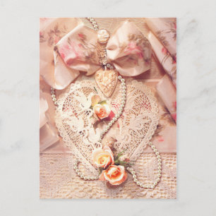 SNÖRE HEART, ROSOR & PEARLS AV SHARON SHARPE VYKORT