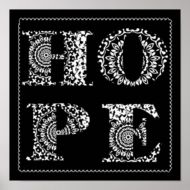 Snöre Hope Ord Art Black White Poster Skriv ut (Framsidan)
