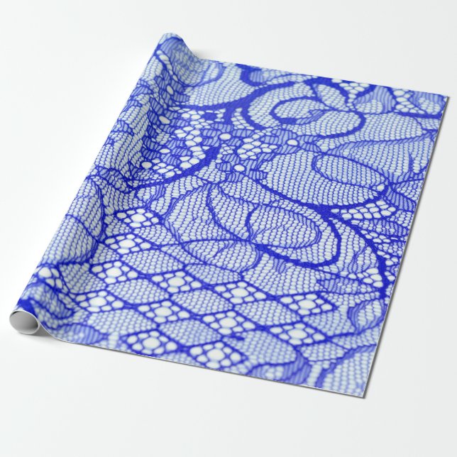Snöre i blått. Royal Blue Couture Snöre Patch Presentpapper (Utrullad)