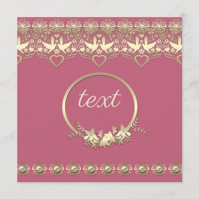 Snöre lacy ram golden romantic anpassade text rådkort (Framsida)