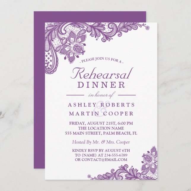 Snöre Lavender Lila | Bröllop Rehearsal Middag Inbjudningar (Fram/baksida)