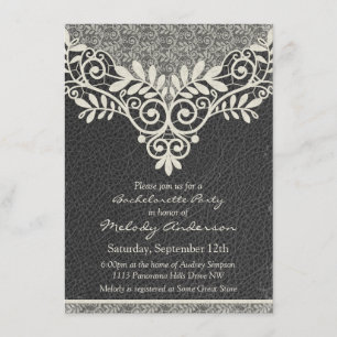 Snöre Leather Rustic Vintage Ivory Bachelorette Inbjudningar