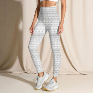 Snöre Mönster Rand Grått- och White Snöre Design Leggings