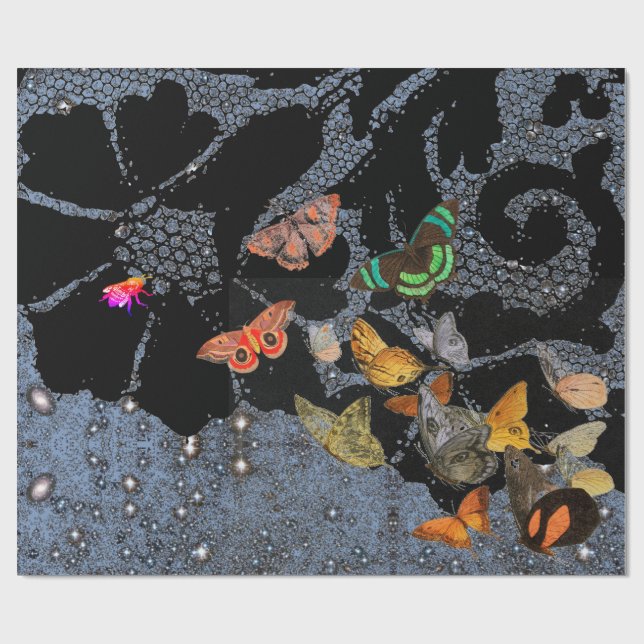 SNÖRE MÖNSTER TWILIGHT OCH BUTTERFLIES GIFT WRAP PRESENTPAPPER (Platt)