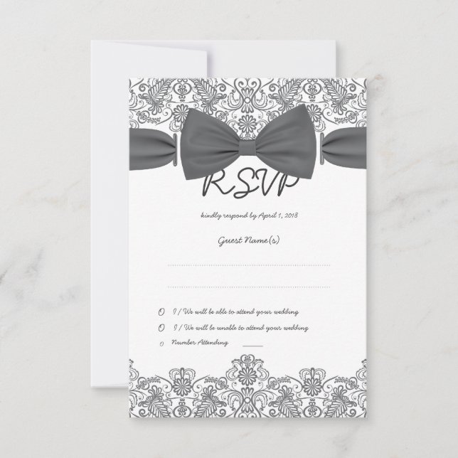 Snöre Mörk Bow Damask OSA kort (Framsida)