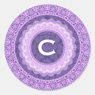 Snöre och Anpassningsbar Monogram V16 LILA 4 Runt Klistermärke