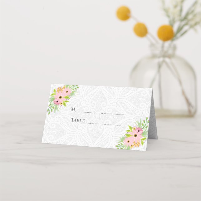 Snöre och blommor placeringskort (Framsida)