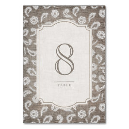 Snöre och bord-kort för landsbyggsbröllop med bajs bordsnummer