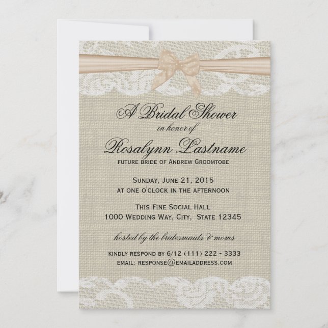 Snöre och Burlap med Peach Bow-Möhippa Inbjudningar (Framsida)