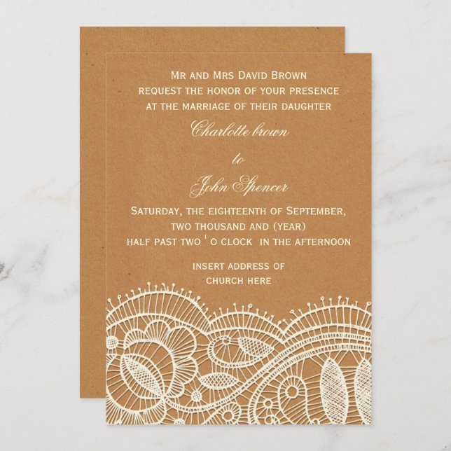 Snöre och Kraft Pappra Bröllop Inbjudningar (Fram/baksida)