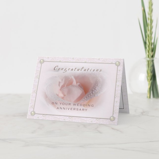 Snöre- och pärlabröllopsdagkort kort (Framsida)