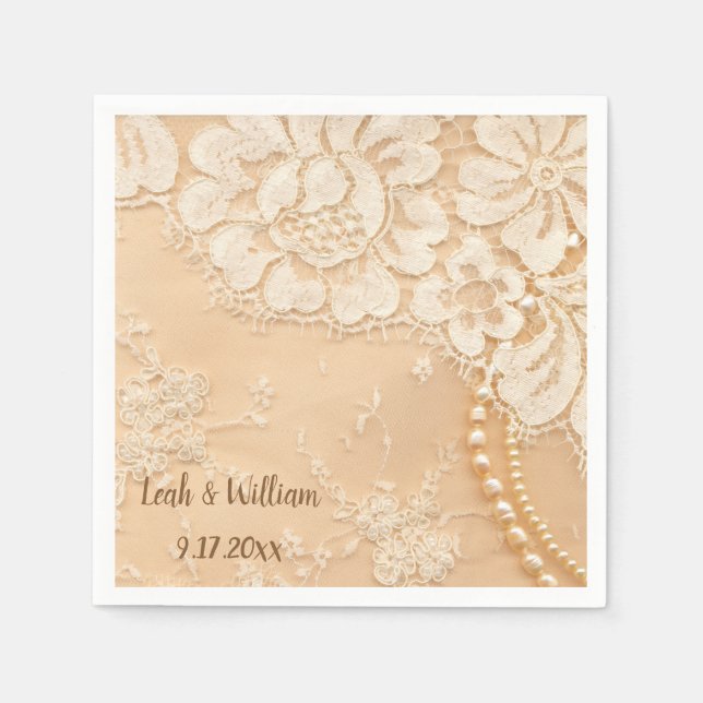 Snöre och Pearls ecru Pappersservett (Framsidan)