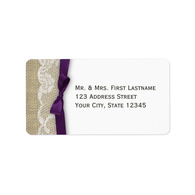 Snöre och Ribbon Mörk Lila Adressetikett (Framsidan)