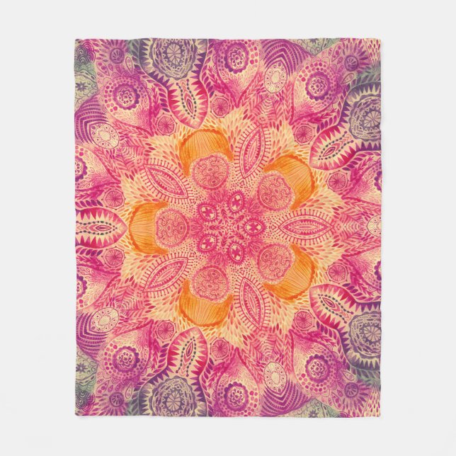 Snöre Ornament Mandala: Rund vattenfärgsdesign Fleecefilt (Framsidan)