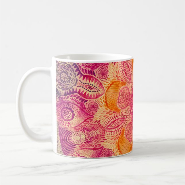 Snöre Ornament Mandala: Rund vattenfärgsdesign Kaffemugg (Vänster)