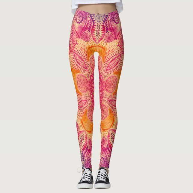 Snöre Ornament Mandala: Rund vattenfärgsdesign Leggings (Framsida)