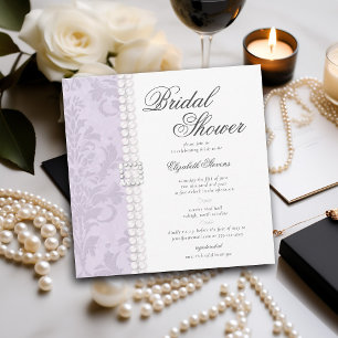 Snöre Pearls Damask Lavender Elegant Möhippa Inbjudningar