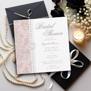 Snöre Pearls Damask Rosa Chic Elegant Möhippa för Inbjudningar